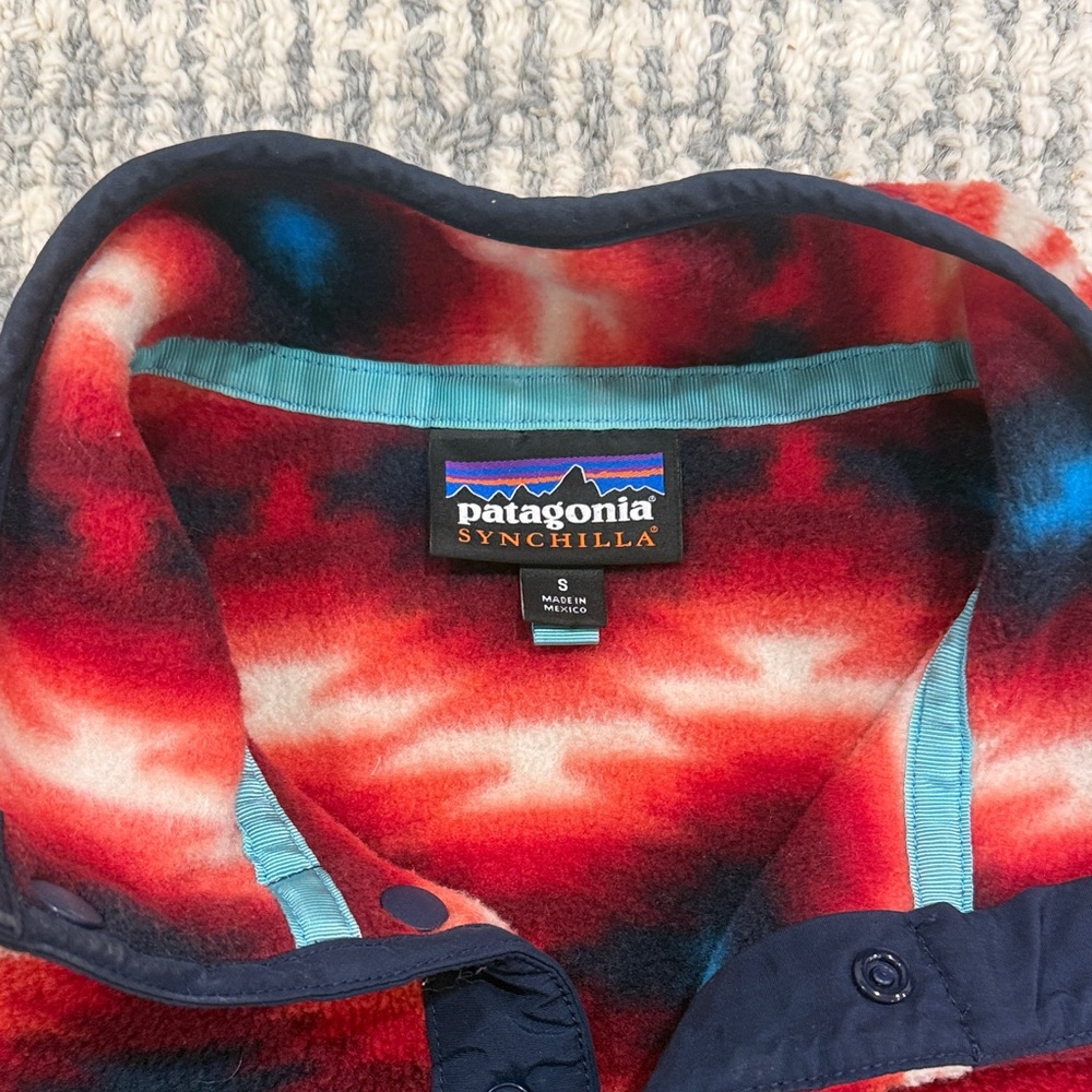 Patagonia Red Aztec-Pattern Snap Pullover with Bl… - image 2